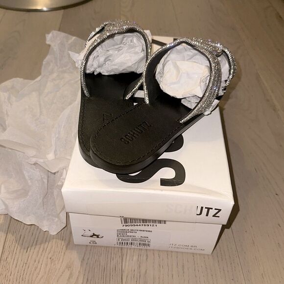 Schutz Alivia Embellished Twist Flat Sandals Used Once - Picture 10 of 12